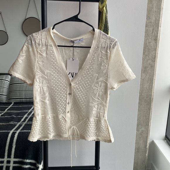 Zara Tops Zara Crochet Knit Crop Shirt Poshmark
